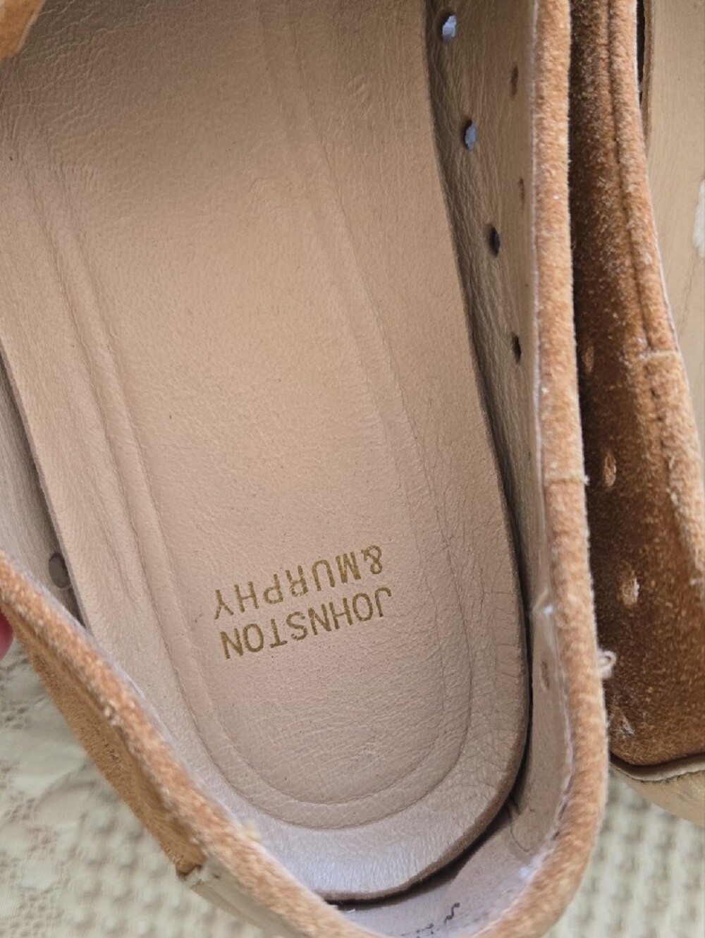 Johnston & Murphy Tan Suede Perforated Slip-On Loafers Normcore Minimalist 8M - Picture 5 of 9